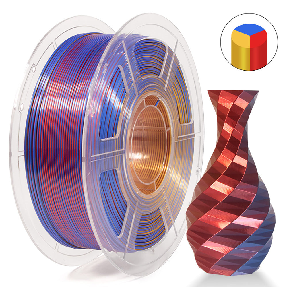 MINGDA Silk Tri-Color PLA Filament, 1,75mm für 3D-Drucker, Filament PLA Glänzendes Filament 1kg (2,2 lbs), Rotgold Blau