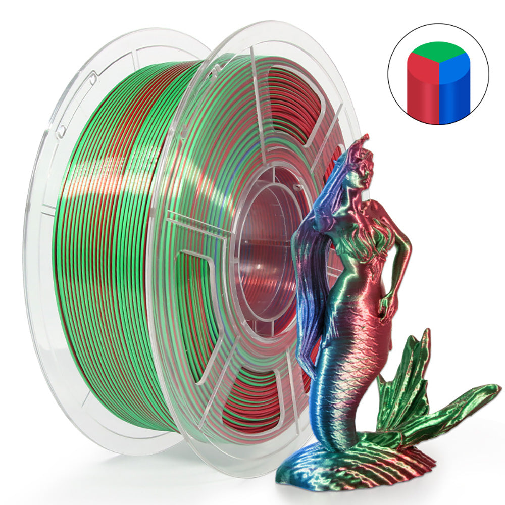 MINGDA Silk Tri-Color PLA Filament, 1.75mm for 3D Printer, Filament PLA Shiny Filament 1kg(2.2lbs), Red+Green+Blue