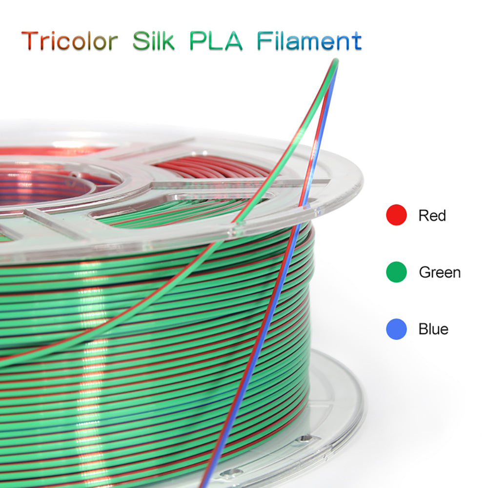 MINGDA Silk Tri-Color PLA Filament, 1.75mm for 3D Printer, Filament PLA Shiny Filament 1kg(2.2lbs), Red+Green+Blue