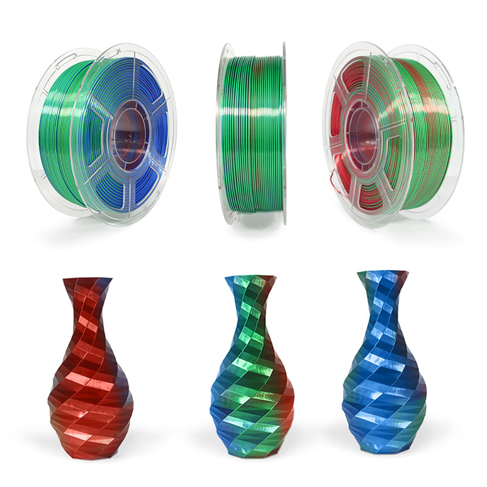 MINGDA Silk Tri-Color PLA Filament, 1.75mm for 3D Printer, Filament PLA Shiny Filament 1kg(2.2lbs), Red+Green+Blue