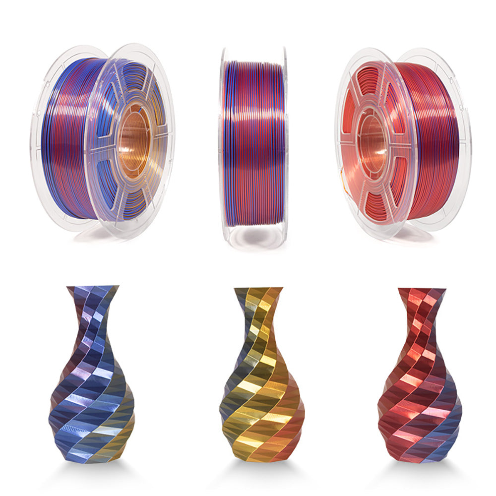 MINGDA Silk Tri-Color PLA Filament, 1,75mm für 3D-Drucker, Filament PLA Glänzendes Filament 1kg (2,2 lbs), Rotgold Blau