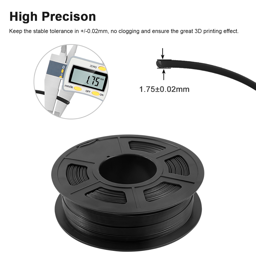 MINGDA Black Color PLA Filament, 1.75mm for 3D Printer, 1kg(2.2lbs), Black