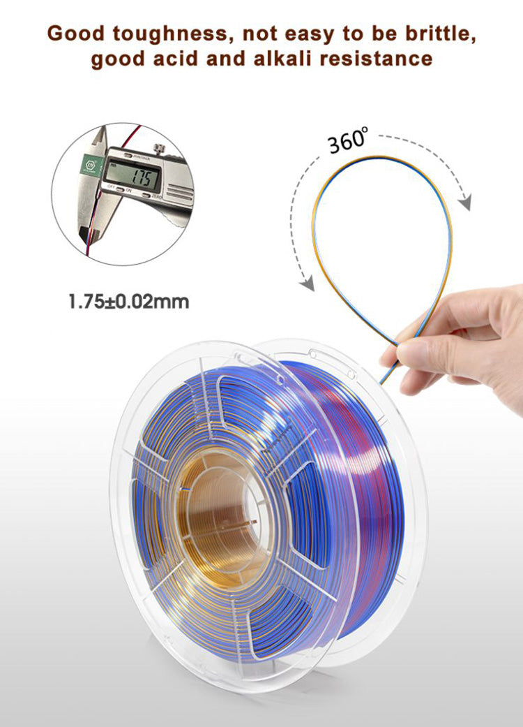 MINGDA Silk Tri-Color PLA Filament, 1,75mm für 3D-Drucker, Filament PLA Glänzendes Filament 1kg (2,2 lbs), Rotgold Blau