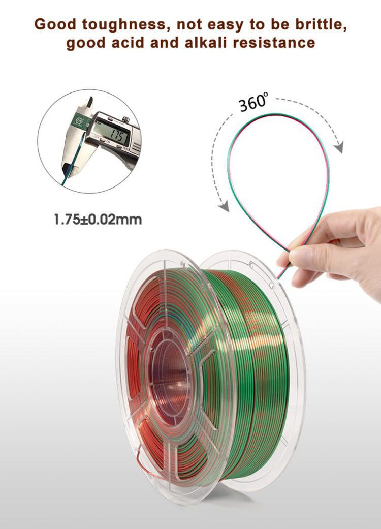 MINGDA Silk Tri-Color PLA Filament, 1.75mm for 3D Printer, Filament PLA Shiny Filament 1kg(2.2lbs), Red+Green+Blue