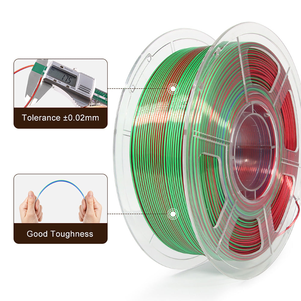 MINGDA Silk Tri-Color PLA Filament,  1.75mm for 3D Printer,  Filament PLA Shiny Filament 1kg(2.2lbs), Red+Green+Blue